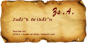 Zsák Arikán névjegykártya